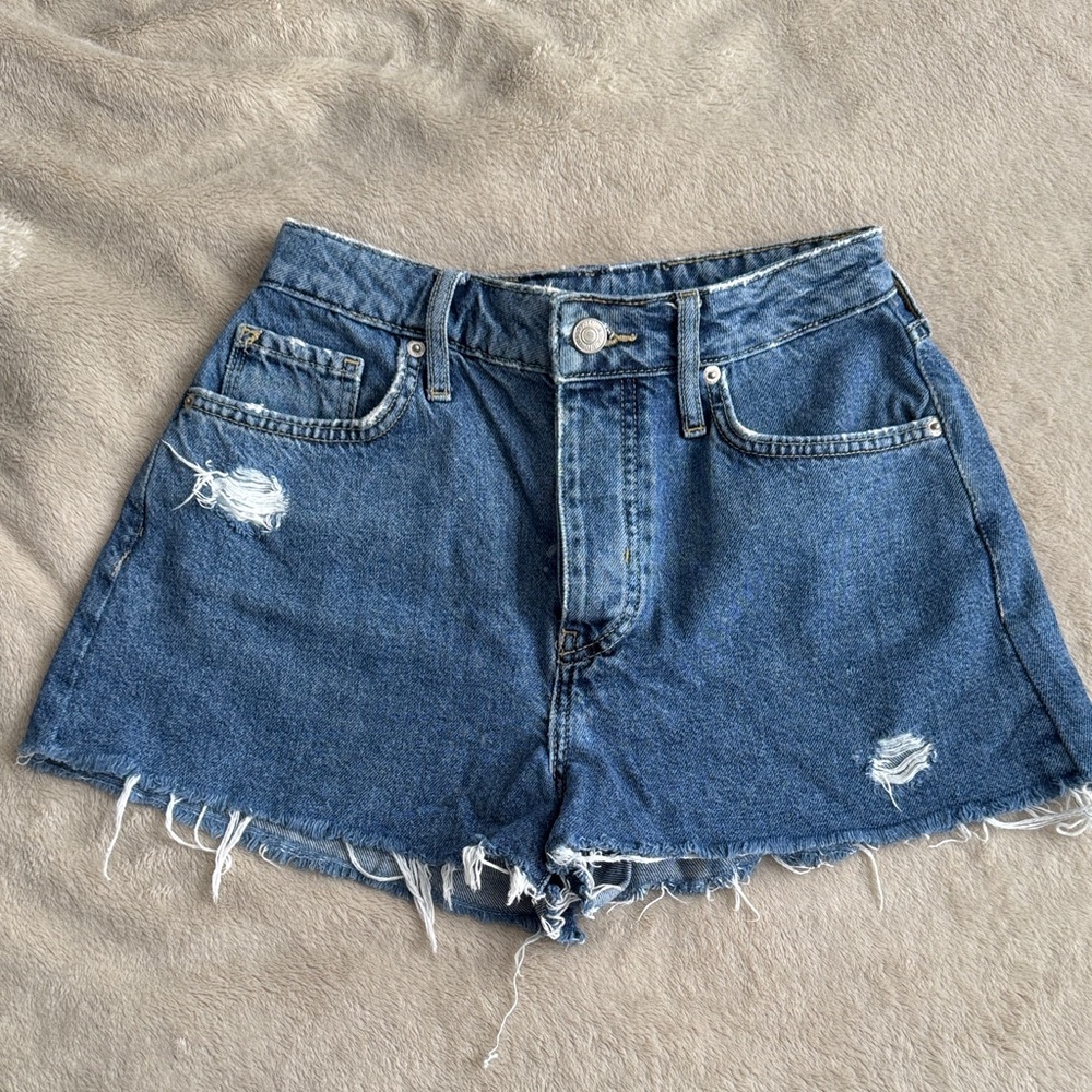 Denim Blue Distressed Women Shorts